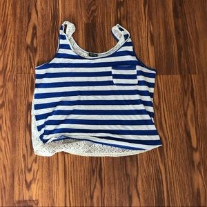 Stripped lace back tank top
